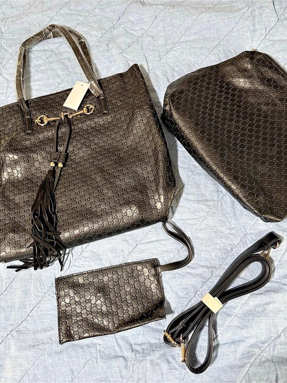 Black purse set of 3 pieces zip pouch 30Tote Bag NWT